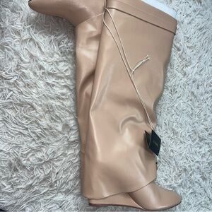 Forever 21 Knee High Wedge Boots Womens Size 10 Nude Beige Tall Boots